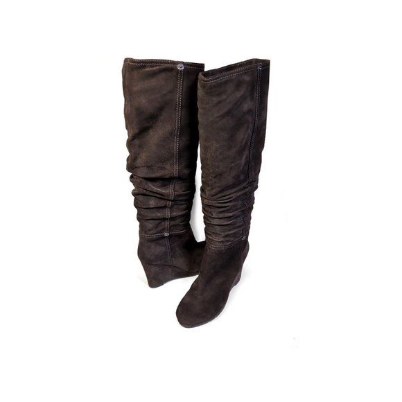 PRADA 36 Prada Sport Tall Brown Suede Wedge Heel Boots Size 6 - Picture 3 of 7